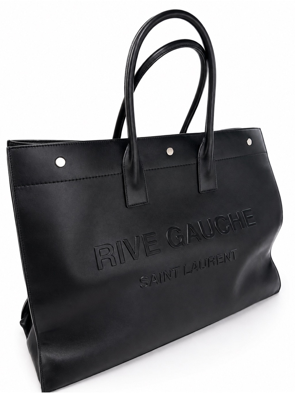 Saint Laurent Black Embossed Rive Gauche Leather Shopper